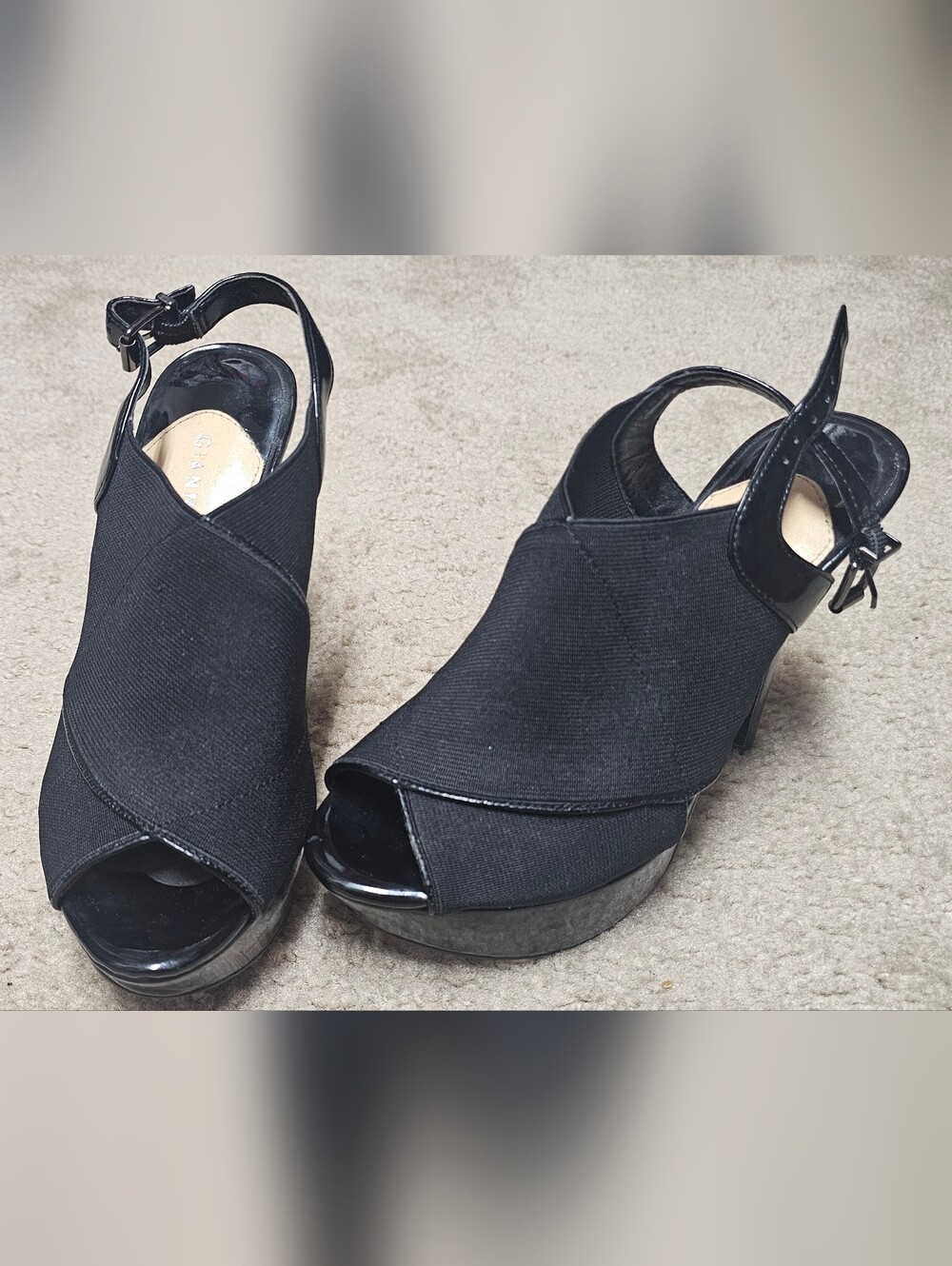 Gianni Bini Black Peep-Toe Platform Sandals with Ankle Strap
